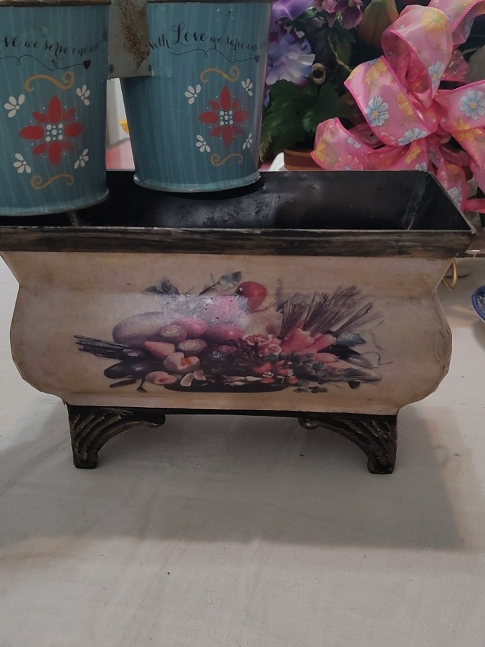 Two Metal Hand painted Flower Holders